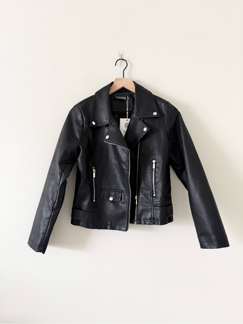 NWT Amazon Tanming Black Faux Leather Moto Jacket Size XS